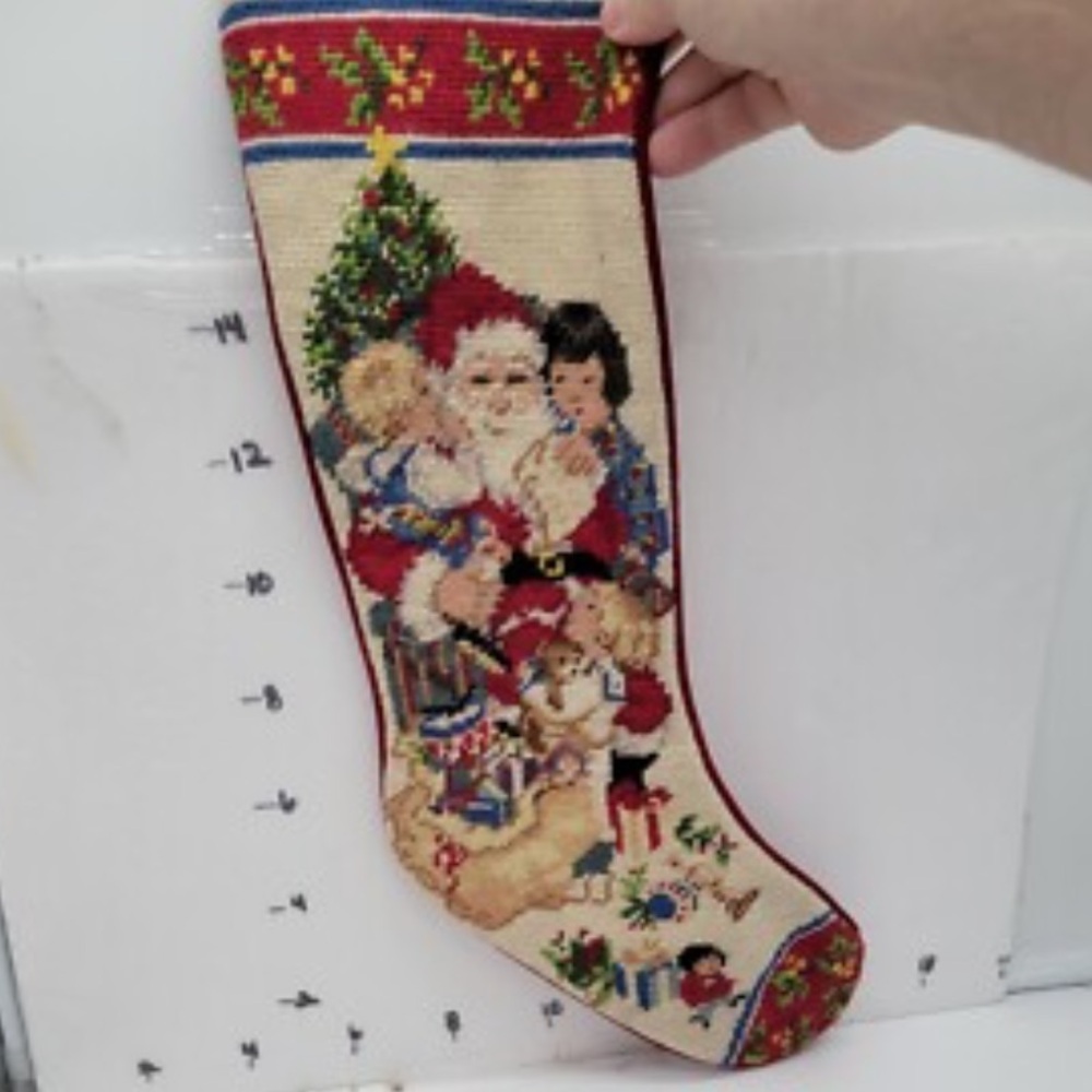 Festive Santa Needlepoint Stocking - Picture 2 of 2